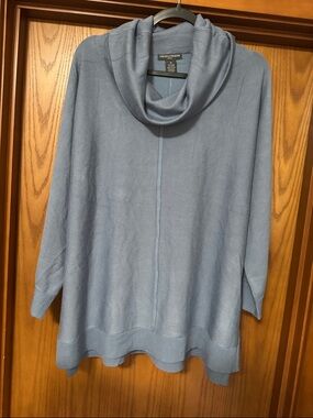 Chelsea & Theodore Dusty Blue Cowl Neck Sweater